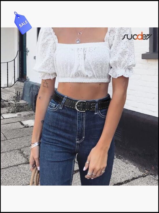 Women\'s Studded Faux Leather Belt with Silver Buckle main image 7